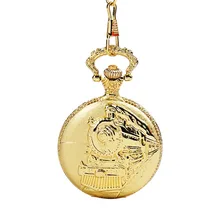 Тисненые карманные часы с паровым поездом и цепочкой из золотистого металла, повседневные мужские и женские часы Fob, антикварные модные педанты Montre