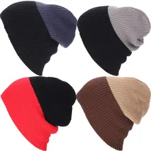 Spring Winter Women Men Unisex Knitted Cap Casual Beanies Double Colors Snap Slouch Bonnet Beanie Hat JL