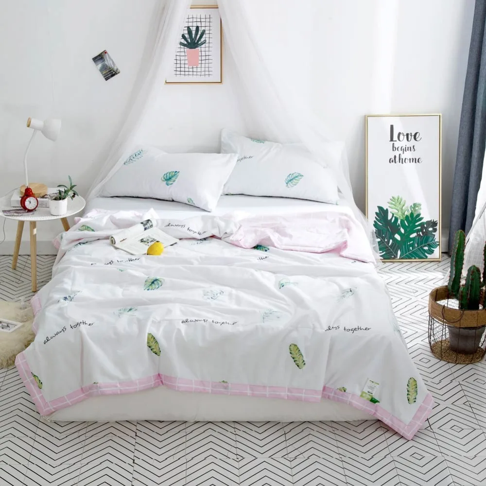 

2019 Leaves INS Brief Quilting Thin Quilt Stitching Cotton Fabric Polyester Filler Twin Queen Summer Comforter Air-conditional