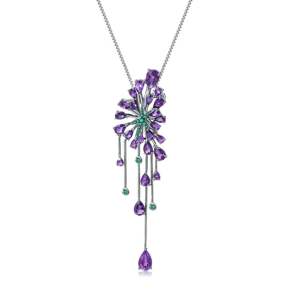 

GEM'S BALLET 8.88Ct Natural Amethyst Purple Gemstone Pendant 925 Sterling Sliver Vintage Gothic Necklace For Women Party Jewelry