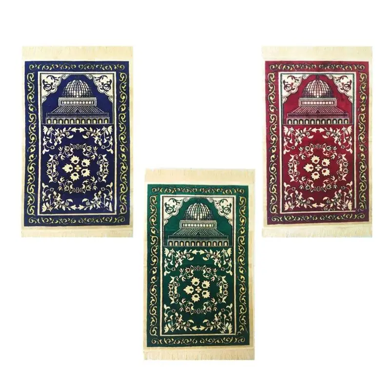 

65x110CM Ramadan Islamic Muslim Prayer Rugs Mat Ethnic Palace Floral Print Gold Silver Wire Mosque Decoration Carpet With Tassel