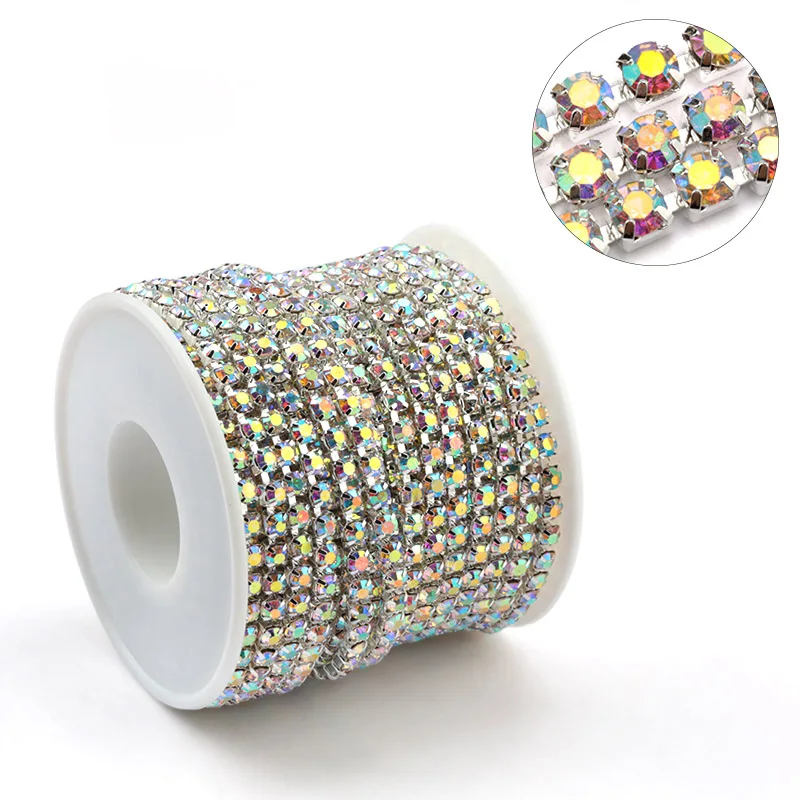 1Yard 10Yards/roll SS6-SS16 Glitter Crystal Rhinestone Chain Sew-On Glue-On For Clothes  DIY Garment Accessories trim Cup Chain 