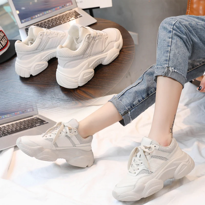 

Bomlight Mesh Women's High Platform Sneakers 2019 Fashion Women Beige Dad Shoes Ladies Casual Chunky Vulcanized Footwear Women