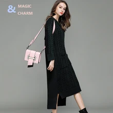 

magic&charm 2017 Sweater Dress Women Casual Cotton Dresses Fashion Autumn Thick Knitting O-Neck Loose Dresses New Long Bodycon