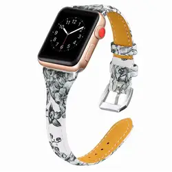 Модный повседневный тонкий ремешок из натуральной кожи для Apple Watch 1 2 3 4 цветной ремешок с принтом 38 40 42 44 ремешок для часов