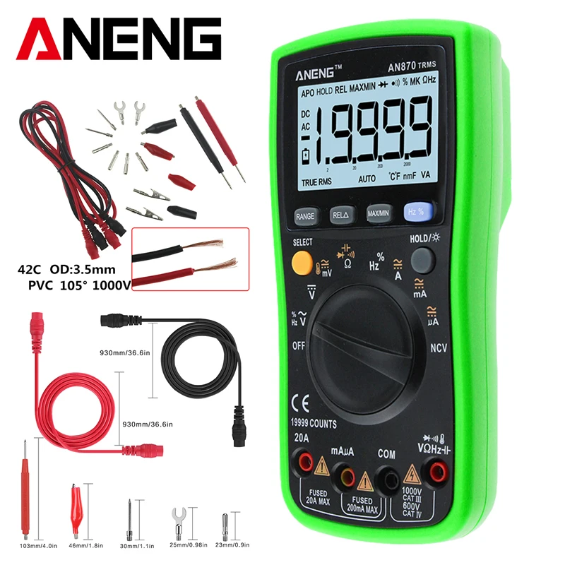 

AN870 True-RMS Auto Range Digital Multimeter 19999 COUNTS NCV Ohmmeter AC/DC Professional Voltage Ammeter Transistor Tester