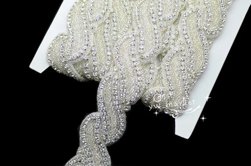 1 yard crystal rhinestone beaded trim applique Iron On bridal Garment