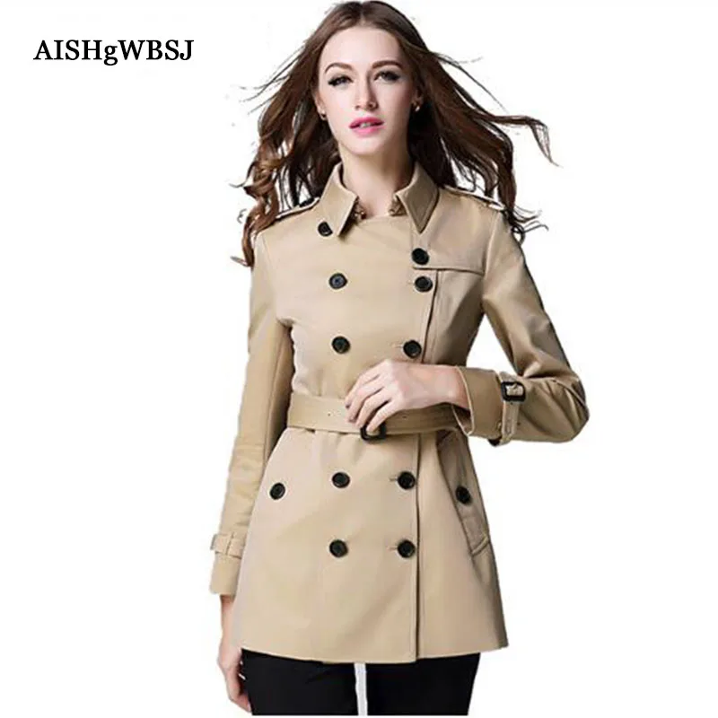 

AISHGWBSJ Winter British Trench Coat Women Classic Designer Double Breasted Trench Coat With Belt New Waterproof Outerwear PL221