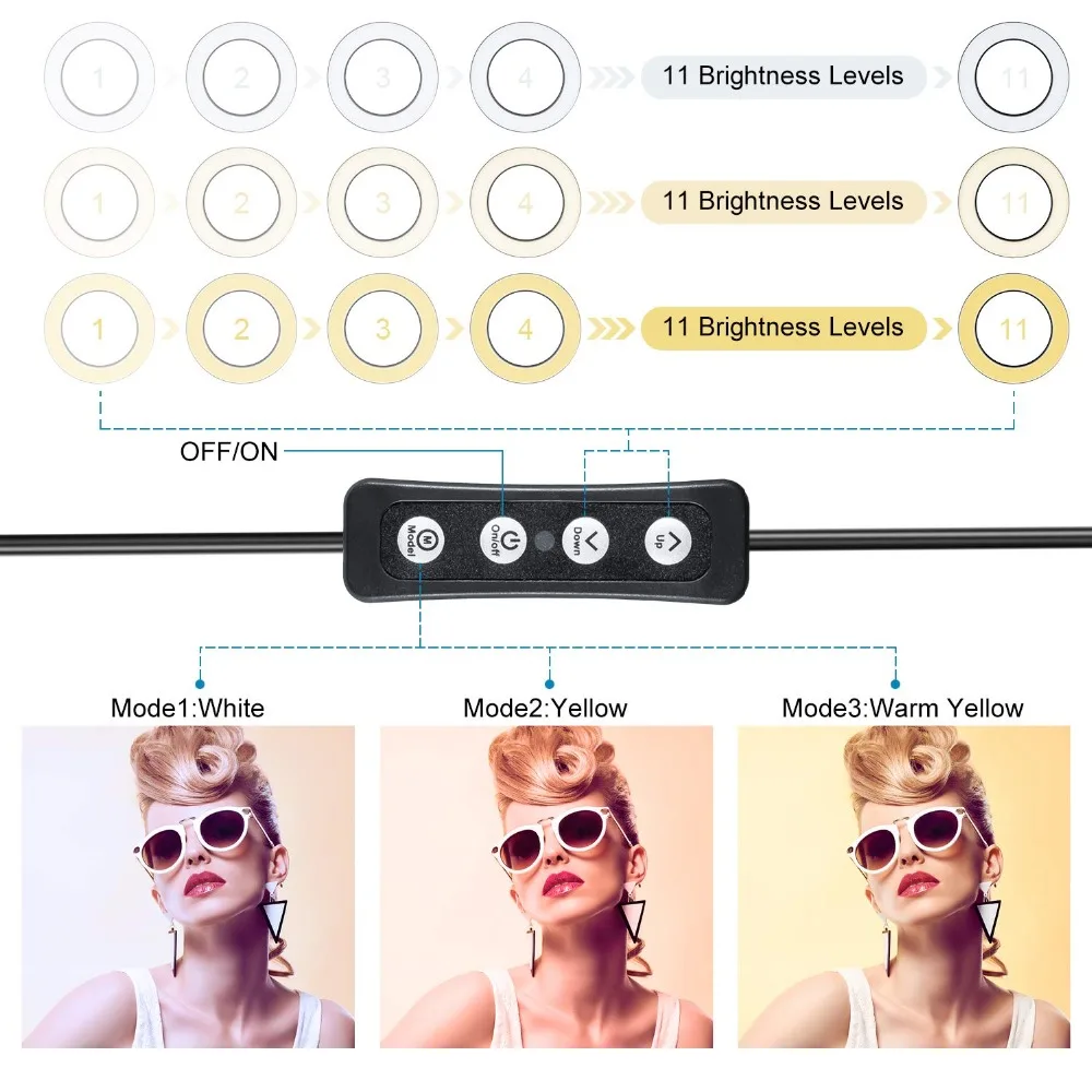 Светодиодный кольцевой светильник MACTREM для селфи, 6 дюймов, кольцевая лампа для макияжа/прямого потока/YouTube, видео камера, фотостудия с регулируемой яркостью