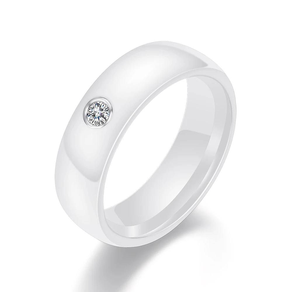 Men's & Women's Black/White Ceramic Ring With Zirconia - 6mm/8mm Width, Comfort Fit Wedding Band (Sizes 5-12) - View #4
