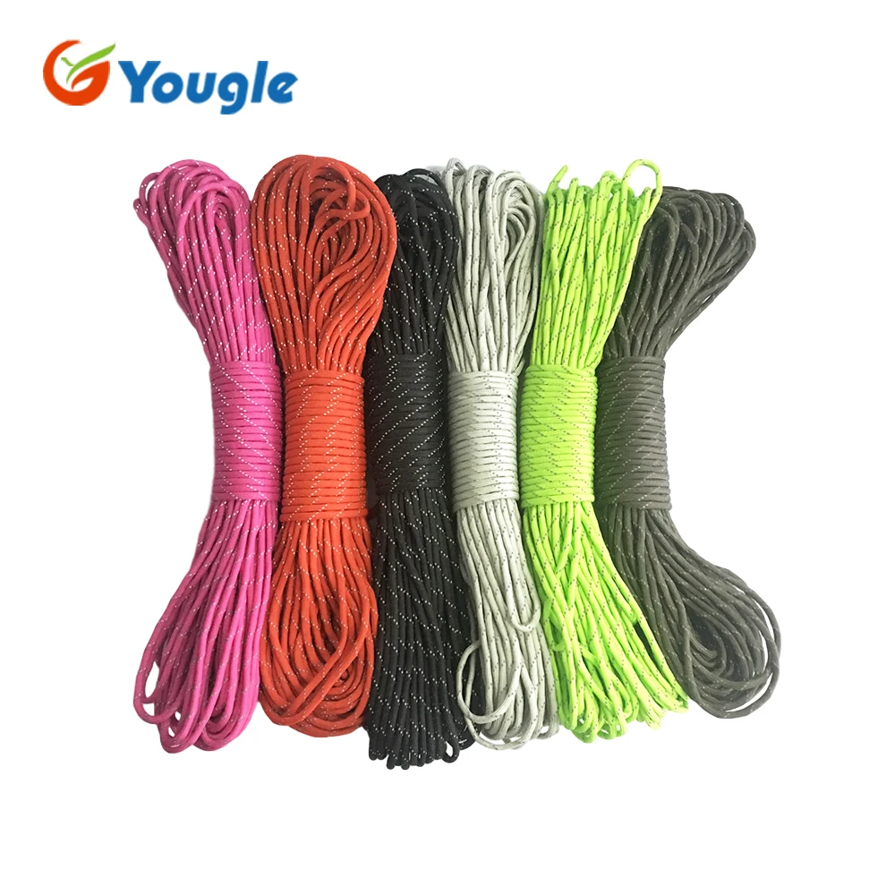 YOUGLE جديد 7 ستراند كور 50 100FT بقاء 550 مل المواصفات III عاكس المظلة الحبل Paracord