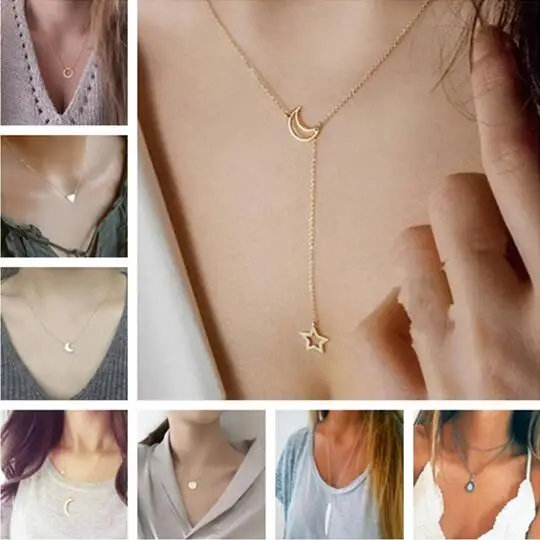 

Minimalist Gothic punk alloy Feather leaf Moon geometry 8 word triangle shape Heart Short Necklace for Women Clavicle Necklace
