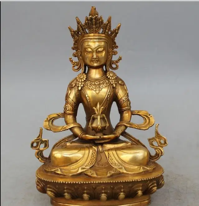 

free 9" China Tibet Buddhism Bronze Gild Guanyin manjuist Bodhisattva Luck Statue fast