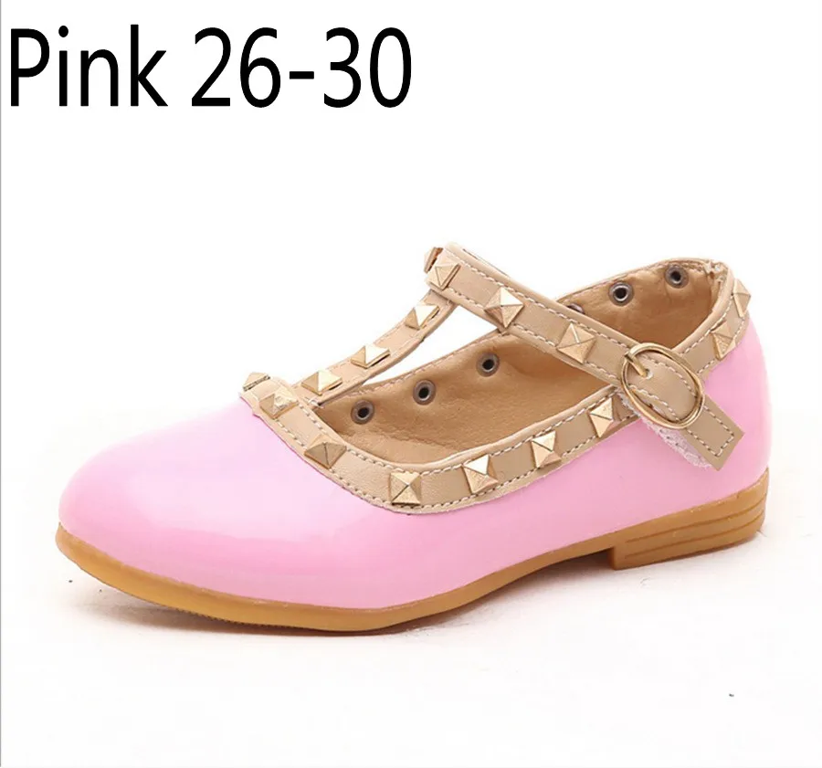 Pink 26-30 Модные детские сандалии для девочек повседневная кожаная женская обувь туфли принцессы детские танцевальные туфли на плоской подошве модная детская обувь на плоской подошве с заклепками для девочек - Цвет: Pink 26-30