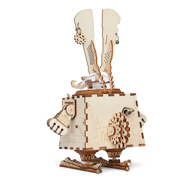 Robud кролик Модель Строительный комплект Деревянный 3D DIY модель с музыкальной коробкой механические игрушки для мальчиков и девочек AM481 дропшиппинг