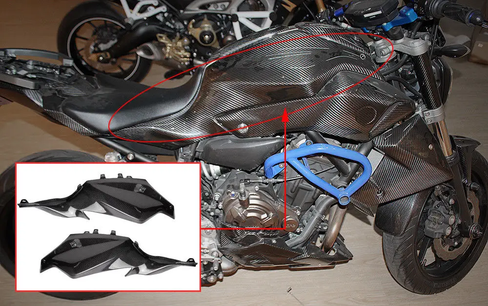 Мотоцикл углеродного волокна боковой панели Бензобак боковая крышка обтекателя для Yamaha FZ MT 07 FZ07 MT07 аксессуары