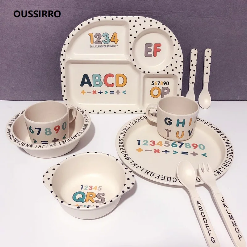 BABY BOWL CARTOON TABLEWARE FEEDING PLATE BAMBOO FIBER KIDS DISH CUTLERY POPULAR