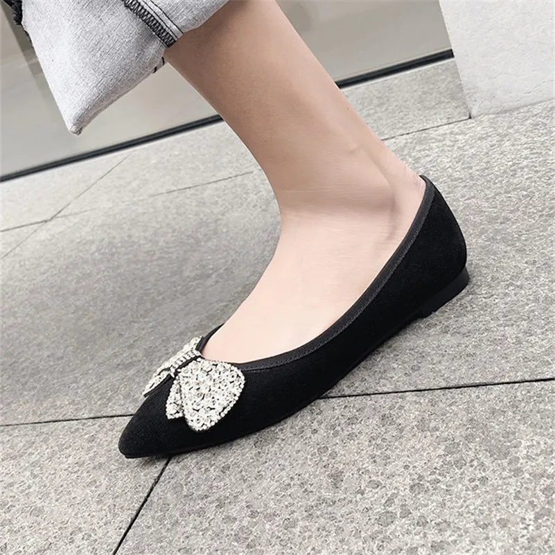 Femmes Plates Fedonas Parti 2019 Suédé Nouveau Chaussures 1 Bout Strass Noir Pointu Mariage Cuir Papillon Confort Casual Mignon En De Femme BU1EUxw