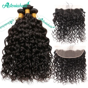

Asteria Hair Brazilian Water Wave Bundles With Frontal Closure Pre Plucked 3 PCS Human Hair Bundles With Lace Frontal Remy Hair
