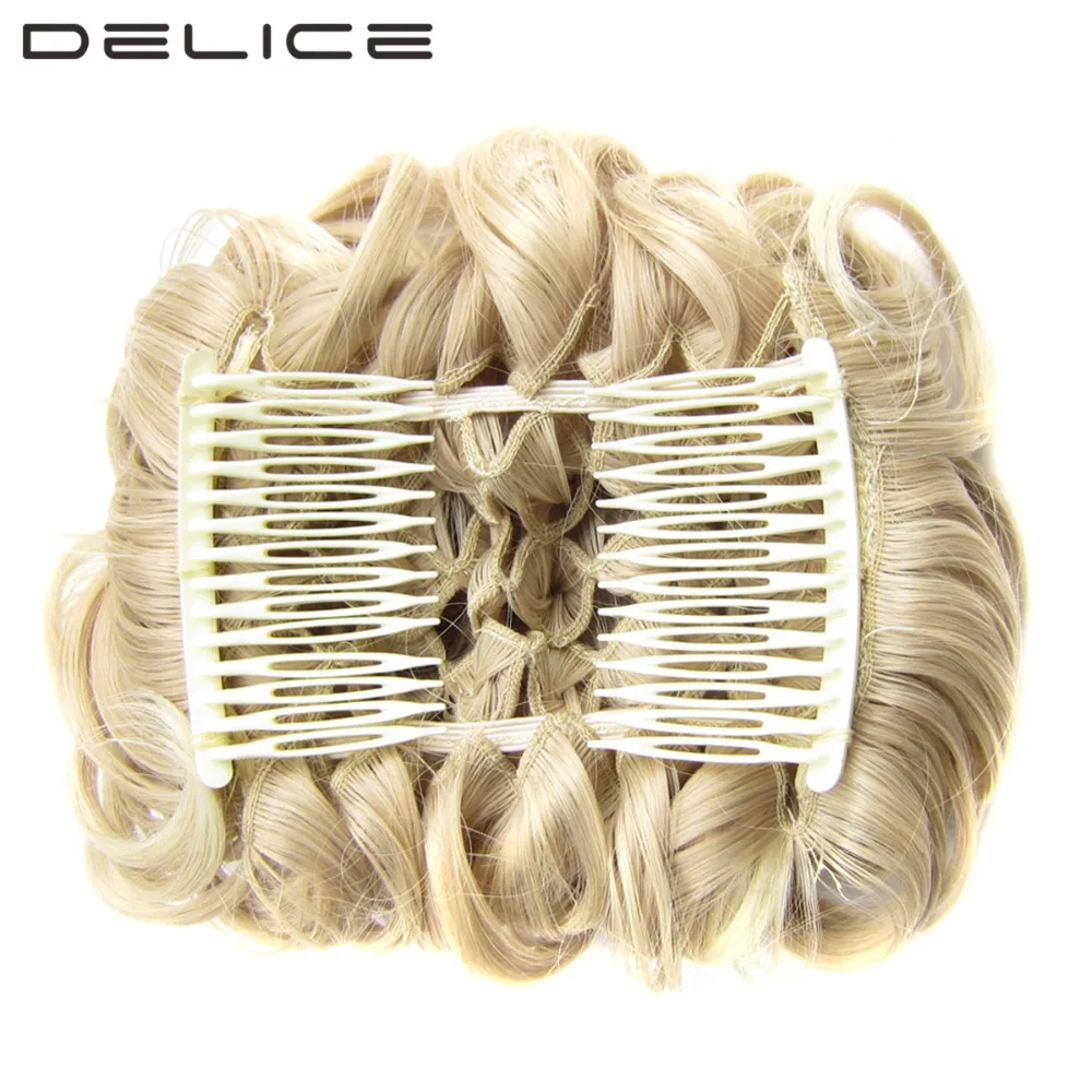 DELICE Women's Elastic Net Curly Chignon With Two Plastic Combs Updo Cover Hair Bun Synthetic