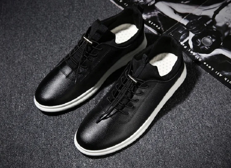 Spring Autumn Man Walking Shoes Sneakers Leather Breathable Korean Sport Shoes Wear-resistant Elastic-band Flat Shoes for Male (12)