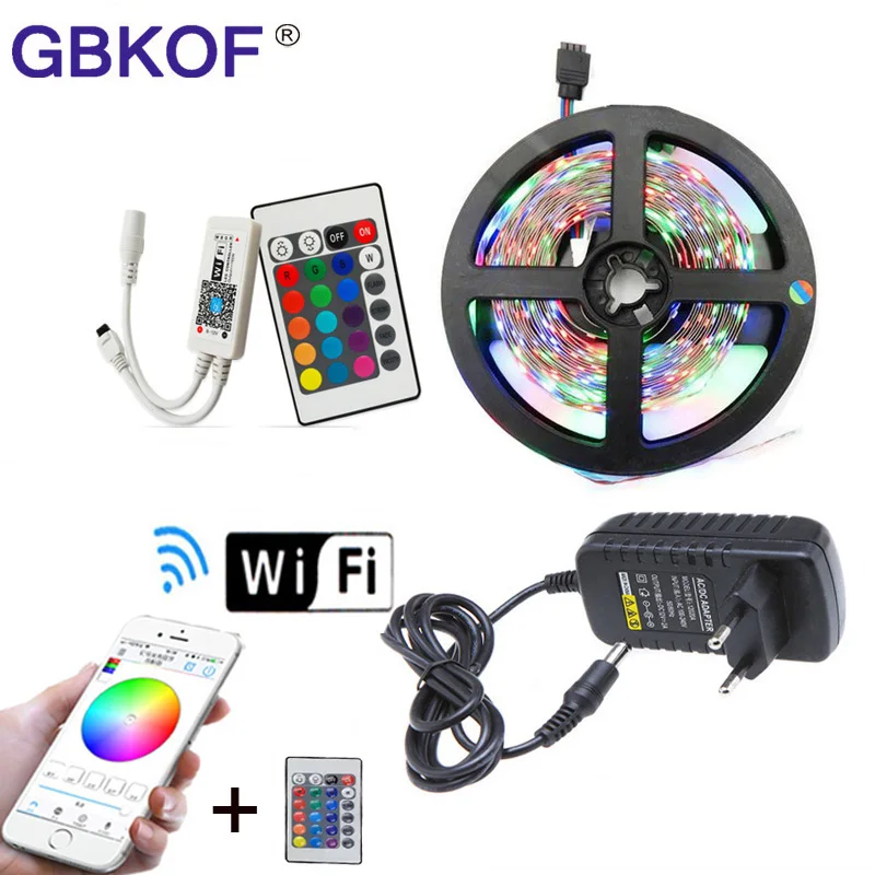 #Best 10M WiFi LED Strip Light RGB Tape Diode Neon Ribbon tira fita 12V SMD5050 5M Flexible Light String With WiFI Controller adapter