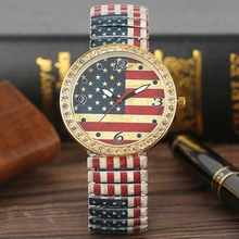 Vintage USA Flag American Women's Watch Crystal Diamond Quartz Elastic Band Ladies Dress Clock Female Gift Watches for Students Vintage USA Flag American Women's Watch Crystal Diamond Quartz Elastic Band Ladies Dress Clock Female Gift Watches for Students