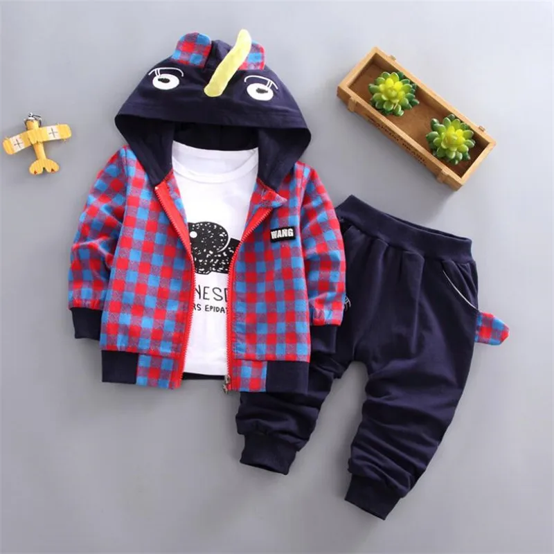 

Kids Boys Clothing Sets Fashion Toddler Boys Hooded Coats + Pants + Shirt 3pcs Children Boys Outfits For 1-2-3-4-5Y