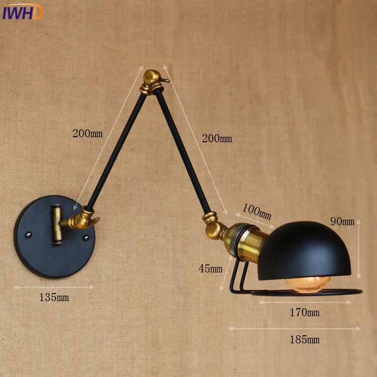 IWHD Arandela Лофт промышленный настенный светильник для дома освещение Wandlamp качели длинные руки настенный светильник Винтаж Lampara pared - Цвет абажура: 25cm