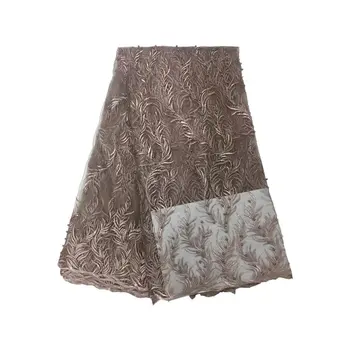 

2018 Light Pink Embroidery mesh tulLe lace fabric 5yards flower pattern beaded african lace fabrics wholesale for wedding party