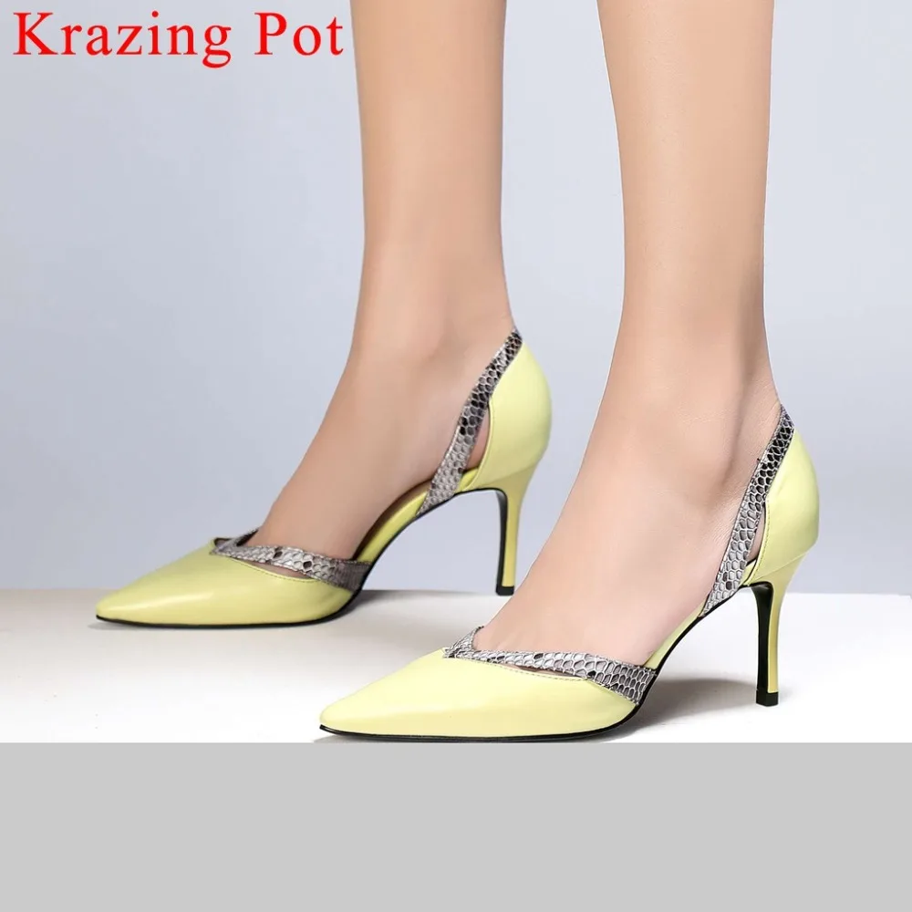 

2019 full grain leather high stiletto heels office lady british style slip on pointed toe oxford mixed colors shallow pumps L78