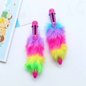 

2Pcs/Set Novelty Multifunction 6-colors ink ballpoint lovely plush ball pen colorful colorful writing pen school office supplies