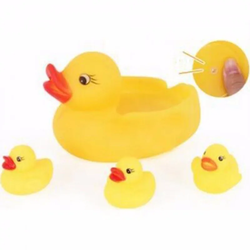 price reduction 4PCS One Big Duck withThree Little Ducks Baby Bathing Developmental Toys Water Floating Squeaky Rub
