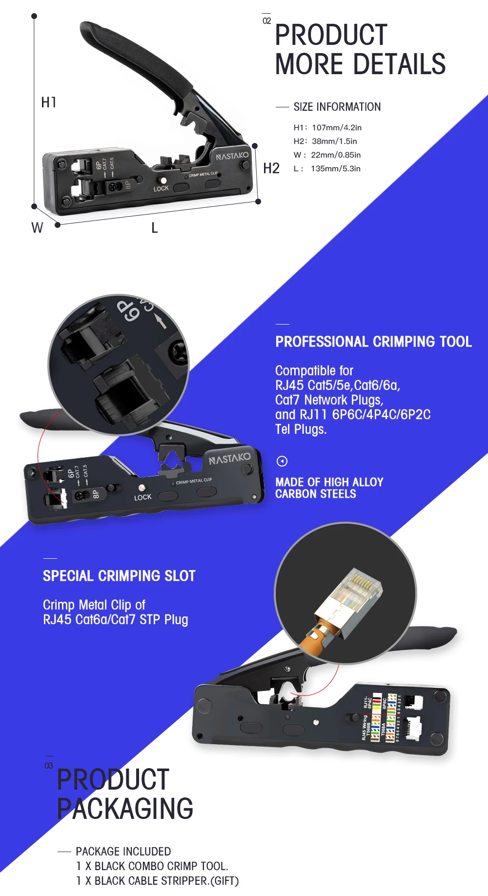 RJ45 инструмент щипцы RJ45 обжимной инструмент набор для Cat7 Cat6 Cat5e вилки rj45 соединительный кабель Многофункциональный обжимной металлический зажим