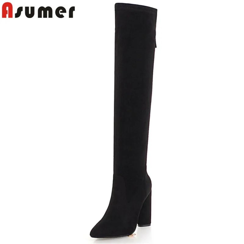 Talons Automne Dames Asumer Plus Bottes Bout Zip Sur Hiver 33 Troupeau Le Mode Pointu Camel noir Genou Haute Taille brown Épais 46 Femmes qMVSzpU