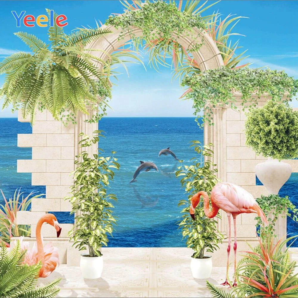 

Yeele Vinyl Wedding Photocall Sea Sky Flamingo Arch Door Photography Background Love Photographic Backdrop For Photo Studio