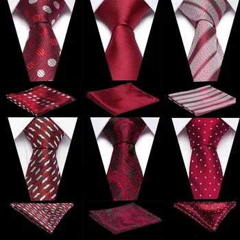 

Set For Wedding Party Red White Dot 100% Silk Luxury Bussiness Tie & Handkerchief