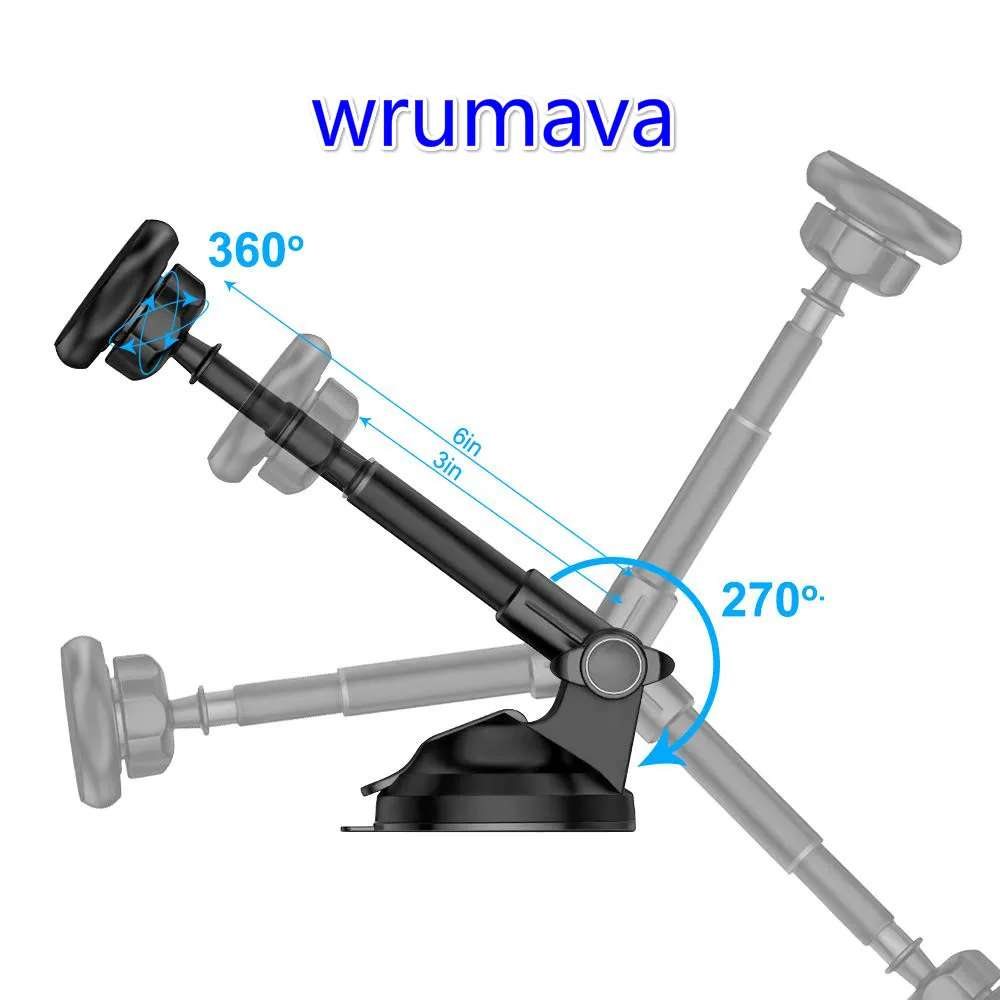 Магнитное автомобильное крепление для телефона, для приборной панели автомобиля и лобового стекла с 6 сильными магнитами и металлическим телескопическим держателем для телефона