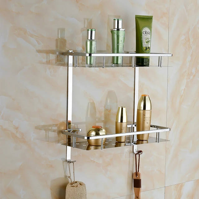 Modern 2 Layer Polished Bathroom Shelves Sus304 Stainless Steel Modern 2 Layer Polished Bathroom Shelves Sus304 Stainless Steel Chrome Cosmetic Shelf Holder Products