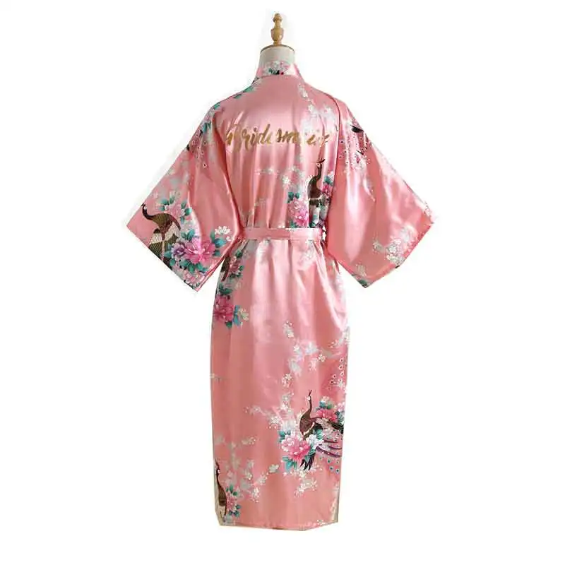 BZEL женский шелковый атлас длинный свадебный халат подружки невесты кимоно халат Feminino банный халат большого размера, в цветочек Peignoir Femme сексуальный халат - Цвет: Coral red
