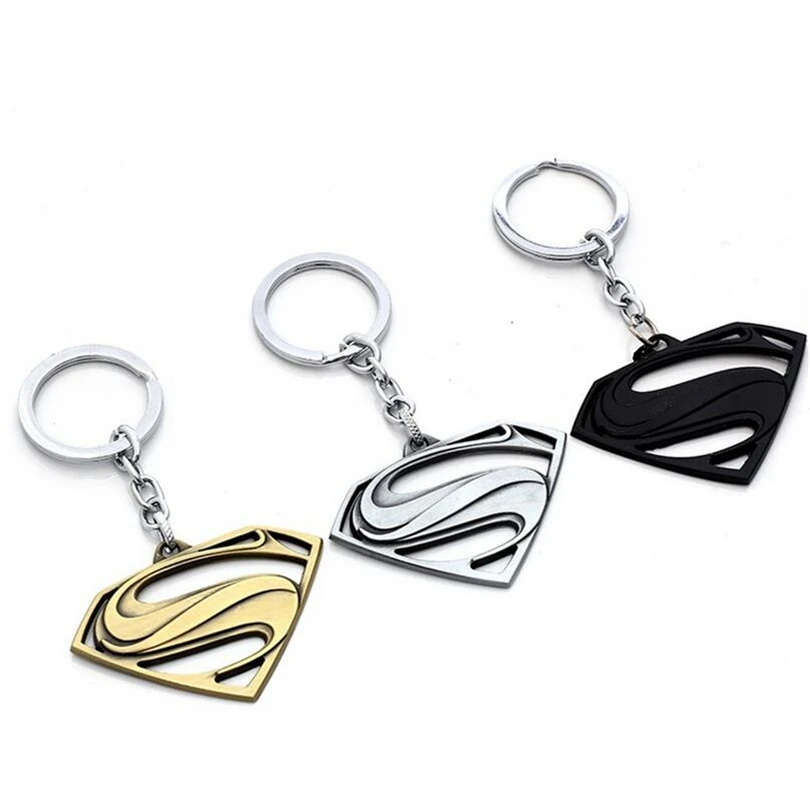 

10Pcs/lot 3 Colors Batman Superman Keychains The Avengers Series Moives Superman Logo Key Ring Holder Jewelry