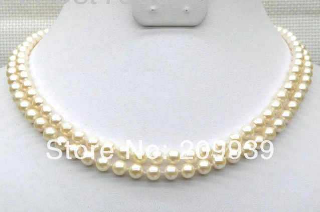 

huij 003182 LUXURIOUS GIFT 2STD 6-6.5mm fine round AAA+ cream white akoya pearl necklace 14k