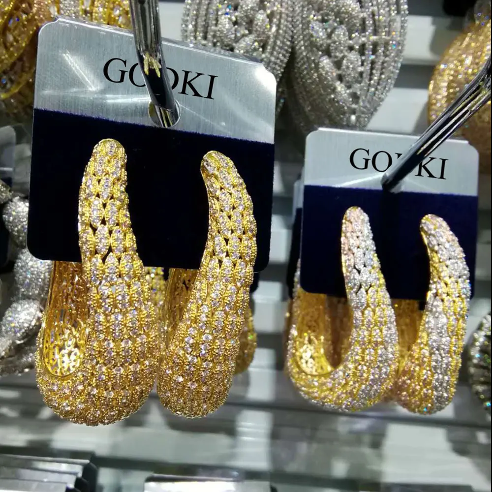 Cena GODKI luksusowe duże geometria moda wielokolorowa cyrkonia sześcienna przyjęcie zaręczynowe żyrandol spadek kolczyk biżuteria dla kobiet