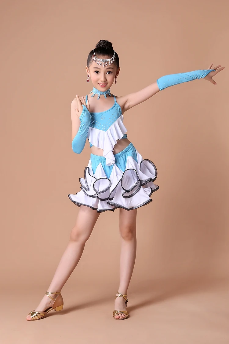 Girl latin dance dress girl  Girls Latin Vest+ Skirt Cake Skirt Suit Modern Dance Competition Performance Clothing Hot (6)