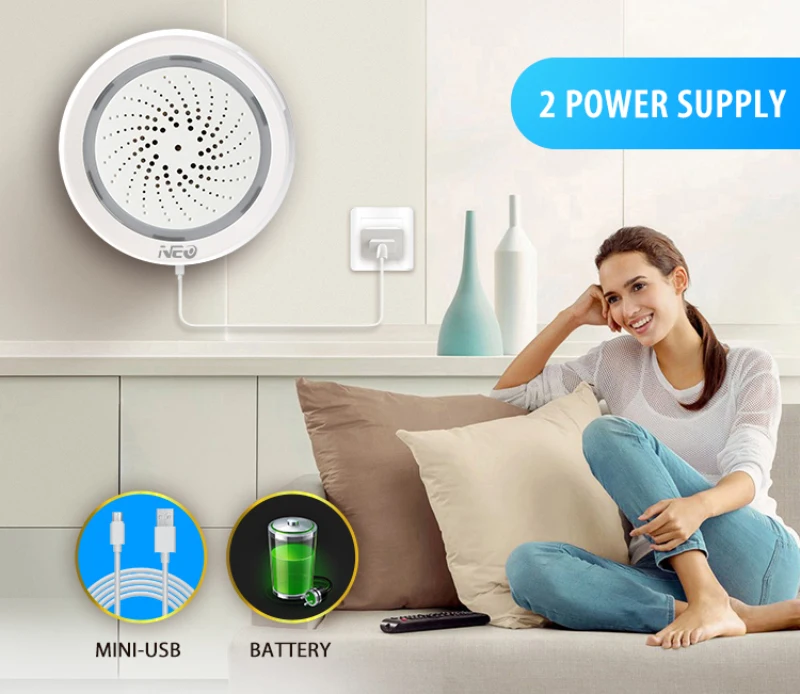 

Smart Wireless WiFi Siren Alarm Sensor USB Power Via IOS Android APP Notification Plug and Play No HUB Requirement