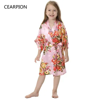 

CEARPION Plus Size Baby Girls Robe Gown Satin Casual Nightdress Children Summer Kimono Bathrobe Print Floral Nightgown S-3XL