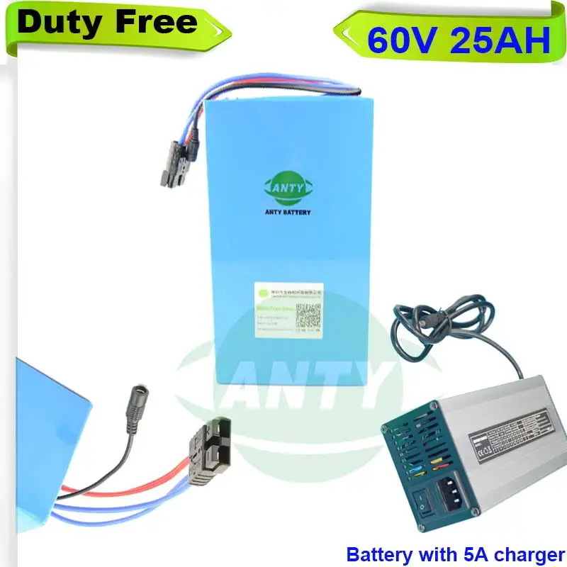 High Quality 1500w eBike Battery 60V 16s Electric Bike 25ah Lithium Battery 60v with 5A Charger 30A BMS Duty and Shipping Free