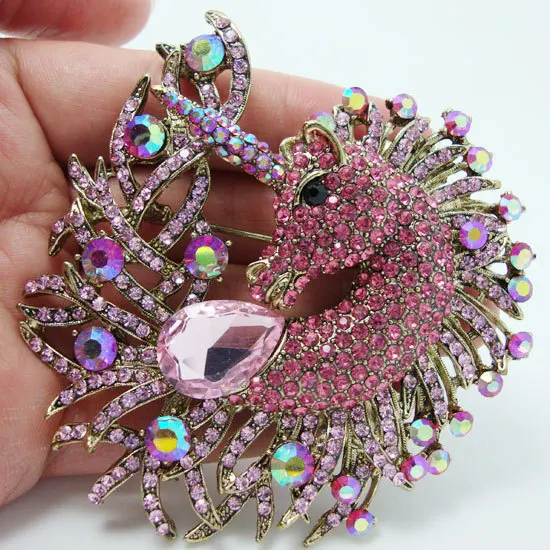 

New Pretty Horse Animal Unicorn Drop Brooch Pin Pendant Pink Rhinestone Crystal