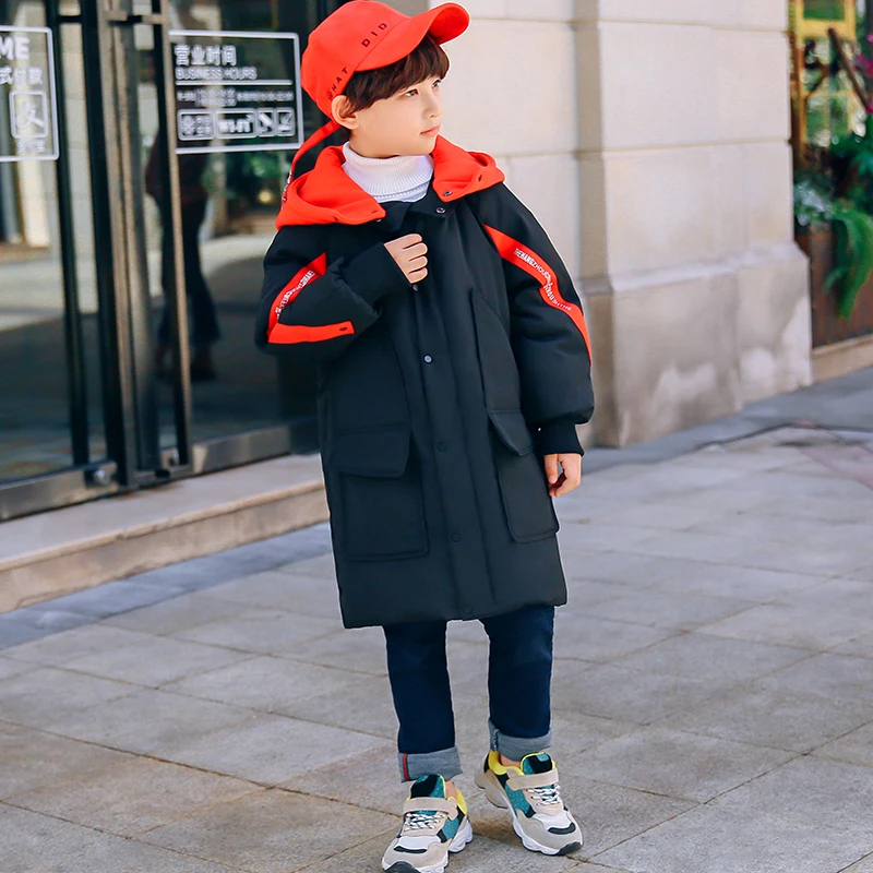 

HSSCZL Children Duck Down Jacket 2018 New Brand Long Boys & Girls Coat Winter Thicken Hooded Outerwear Overcoat Clothes 6-14A