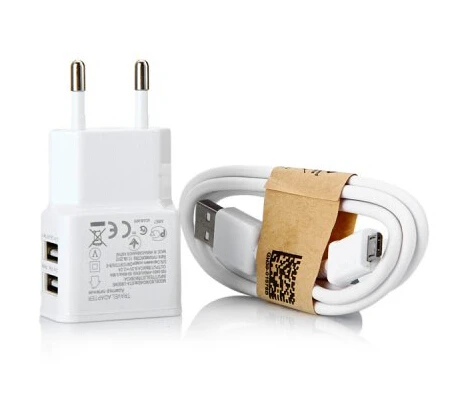 

2 in 1 Dual USB Outputs Power Adapter EU Plug Charger with Micro USB Interface Charging and Data Transfer Cable for Samsung HTC